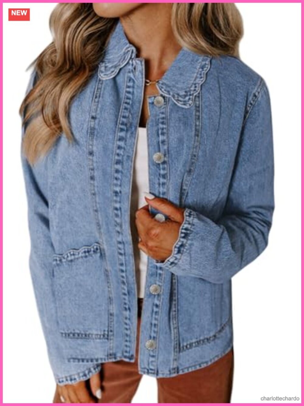 Women's Ruffled Jean Jacket Long Sleeve Denim Shacket